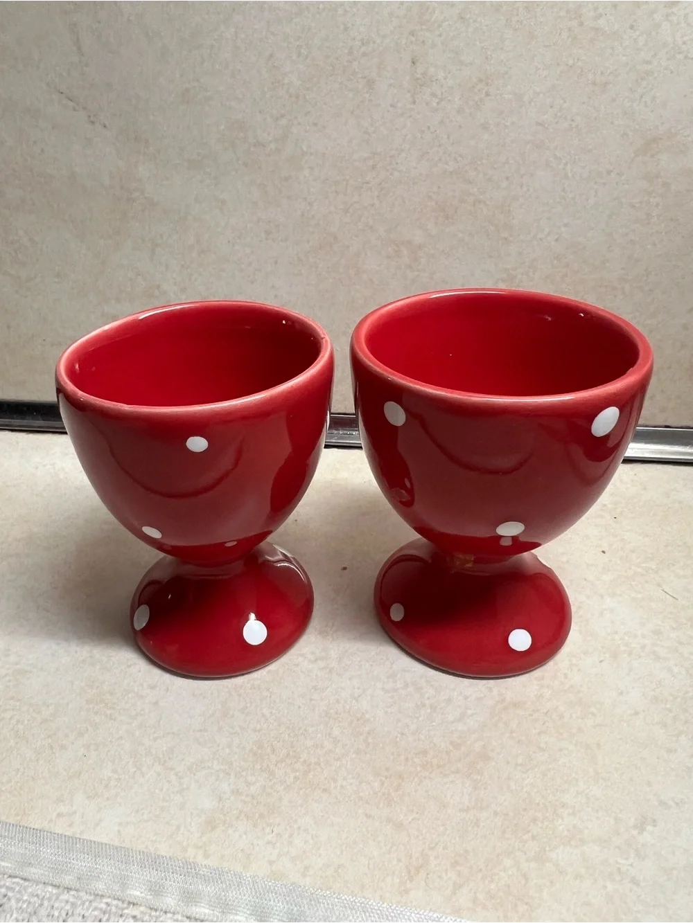 Red Polka Dot Ceramic Egg Cups - Set of 2